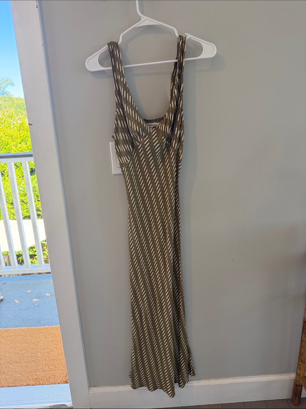 Reformation Olive and Cream Striped Maxi Dress